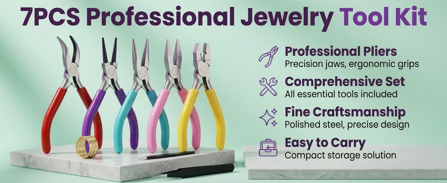 HASTHIP 7pcs Jewelry Pliers Set with Comfortable Grips for Beading and Wire Crafting Projects