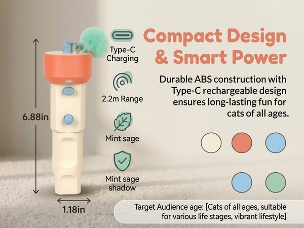 Qpets Automatic Cat Teaser Launcher with 2.2m Retractable String and Replaceable Teasers