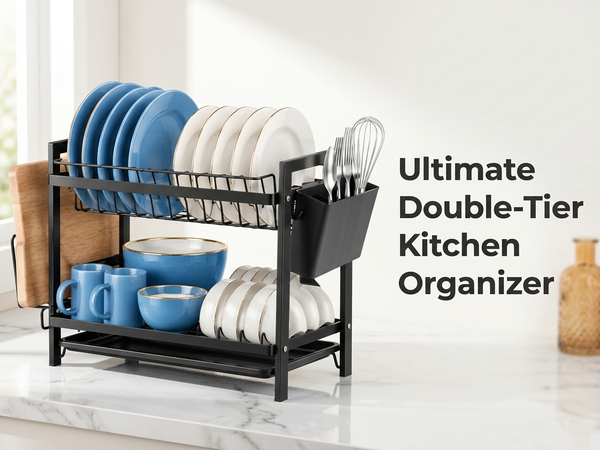 HASTHIP 2-Tier Dish Drying Rack with Removable Drainer Tray and Carbon Steel Frame