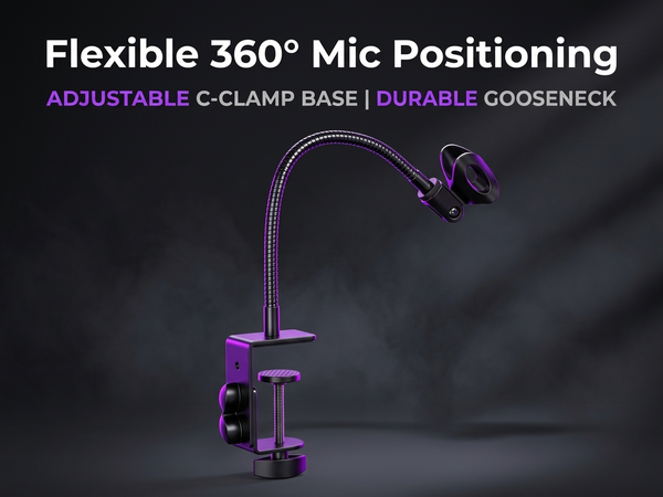 HASTHIP Flexible Gooseneck Desk Microphone Stand with Adjustable Clip and Hand-Tightened C-Clamp