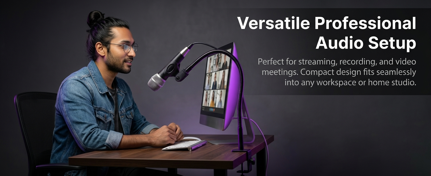 HASTHIP Flexible Gooseneck Desk Microphone Stand with Adjustable Clip and Hand-Tightened C-Clamp
