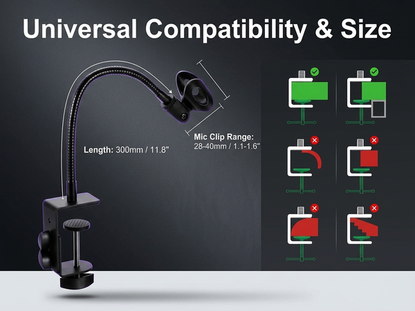 HASTHIP Flexible Gooseneck Desk Microphone Stand with Adjustable Clip and Hand-Tightened C-Clamp