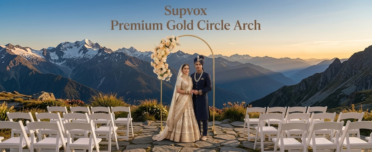 HASTHIP Round Backdrop Stand Gold Metal Circle Arch Stable Rectangular Base and Snap Fit