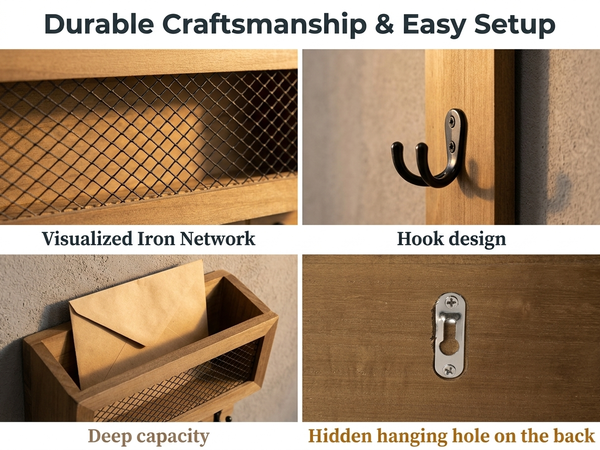 HASTHIP Entryway Key Holder, Vintage 6-Hook Wall Rack, 13x6.7 Inches Organize Daily Keys