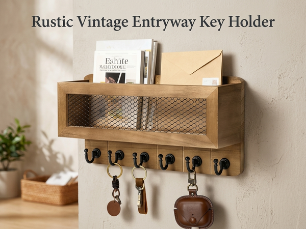 HASTHIP Entryway Key Holder, Vintage 6-Hook Wall Rack, 13x6.7 Inches Organize Daily Keys