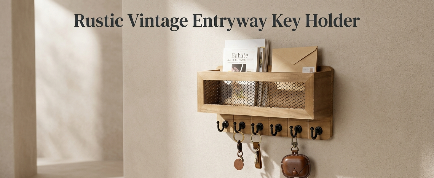 HASTHIP Entryway Key Holder, Vintage 6-Hook Wall Rack, 13x6.7 Inches Organize Daily Keys