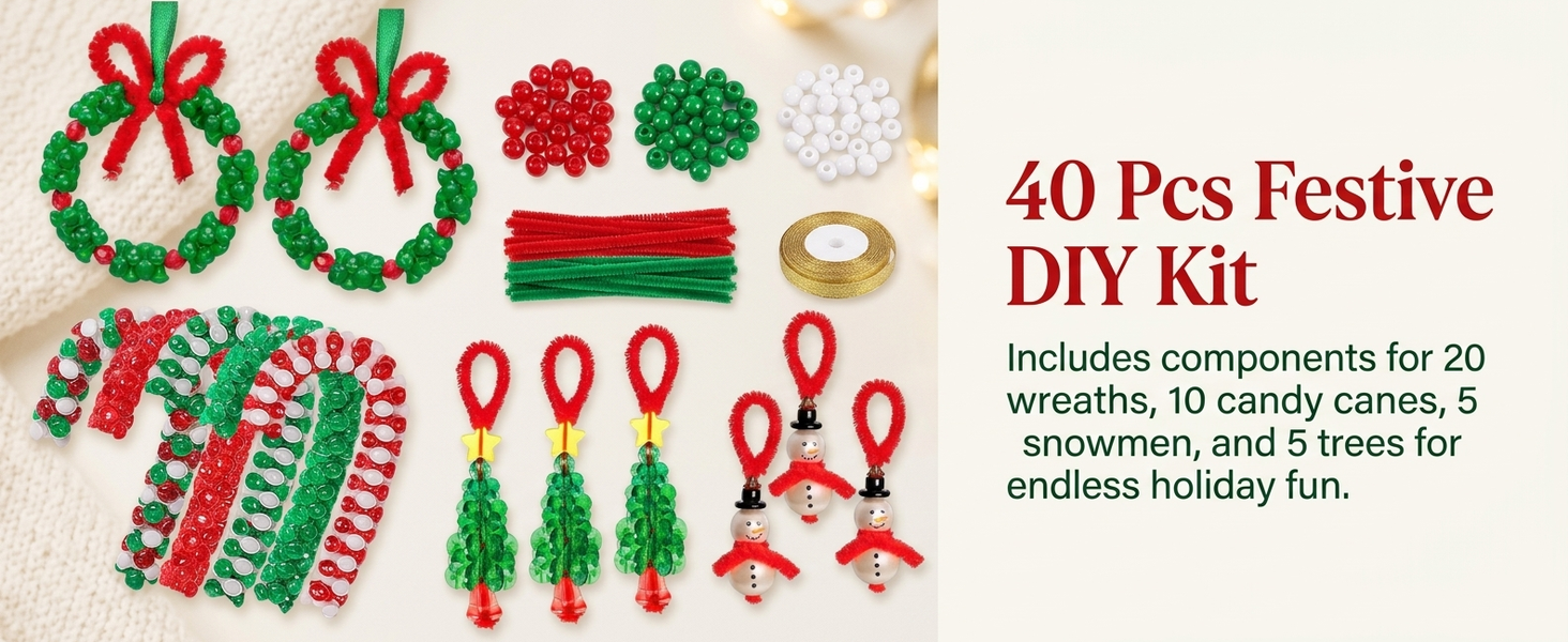 HASTHIP 40-Piece Christmas Beaded Ornament Craft Kit with Step-by-Step Guide for Group DIY
