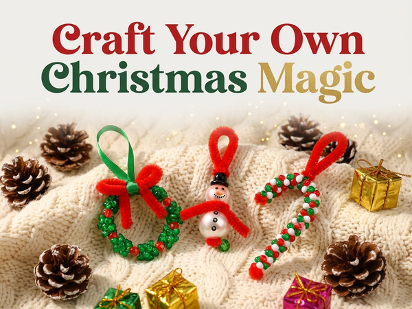 HASTHIP 40-Piece Christmas Beaded Ornament Craft Kit with Step-by-Step Guide for Group DIY
