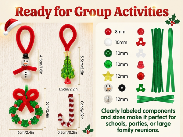 HASTHIP 40-Piece Christmas Beaded Ornament Craft Kit with Step-by-Step Guide for Group DIY