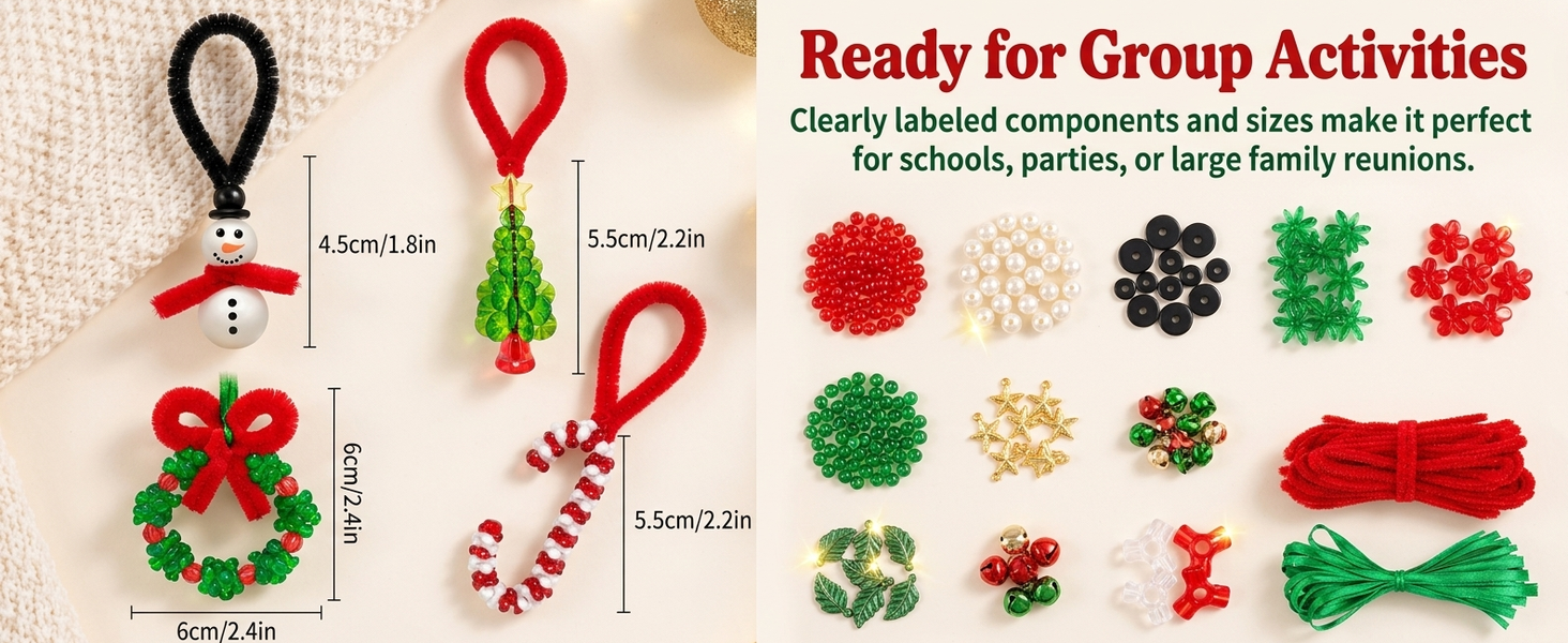 HASTHIP 40-Piece Christmas Beaded Ornament Craft Kit with Step-by-Step Guide for Group DIY