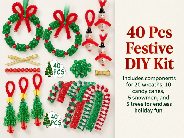 HASTHIP 40-Piece Christmas Beaded Ornament Craft Kit with Step-by-Step Guide for Group DIY
