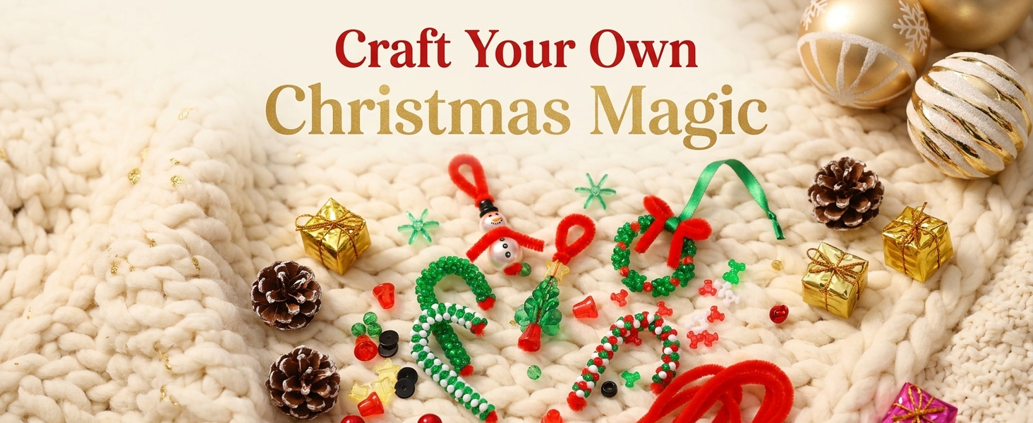 HASTHIP 40-Piece Christmas Beaded Ornament Craft Kit with Step-by-Step Guide for Group DIY