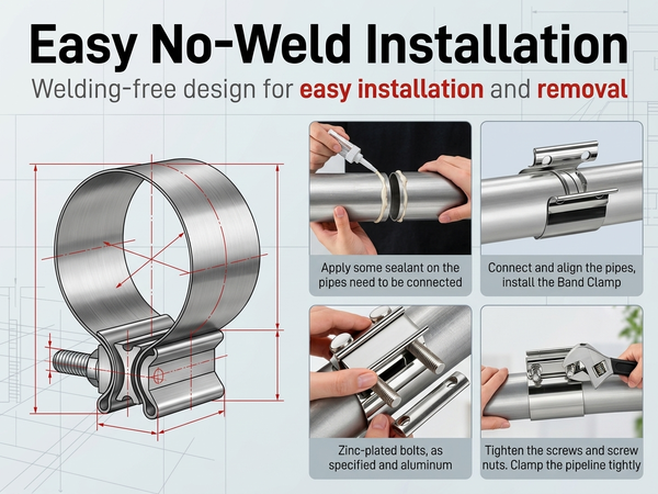 HASTHIP 2.0 Inch Stainless Steel Butt Joint Band Exhaust Clamp for Bolt-On Pipe Repairs