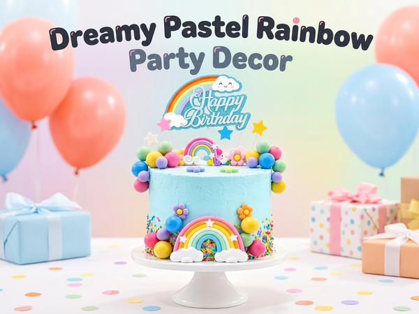 HASTHIP 38Pcs Rainbow Cake Topper Pastel Boho Party Decorations Pastel Stars Clouds