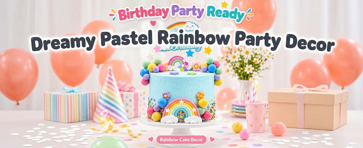 HASTHIP 38Pcs Rainbow Cake Topper Pastel Boho Party Decorations Pastel Stars Clouds