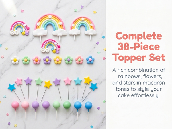 HASTHIP 38Pcs Rainbow Cake Topper Pastel Boho Party Decorations Pastel Stars Clouds