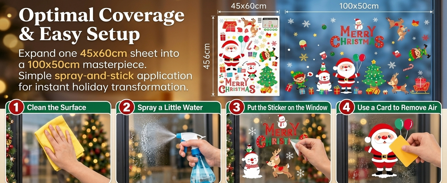 HASTHIP Christmas Window Clings, Large Double-Sided PVC Decals for Reusable Holiday Glass Decor
