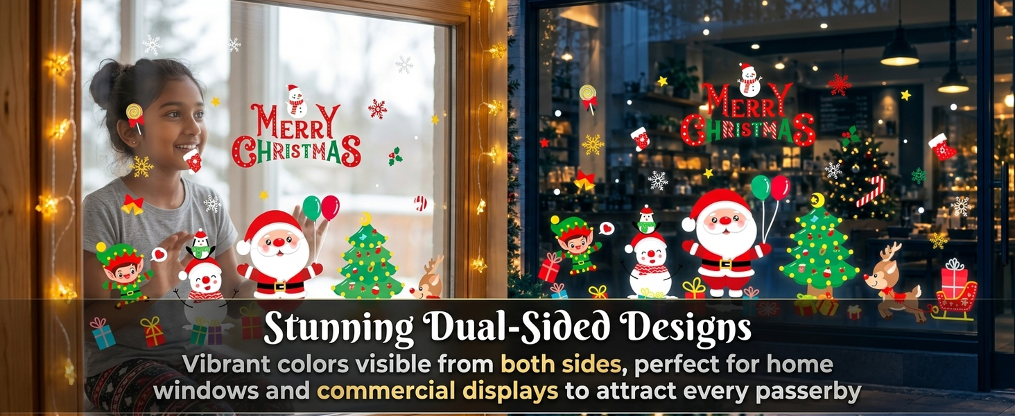HASTHIP Christmas Window Clings, Large Double-Sided PVC Decals for Reusable Holiday Glass Decor