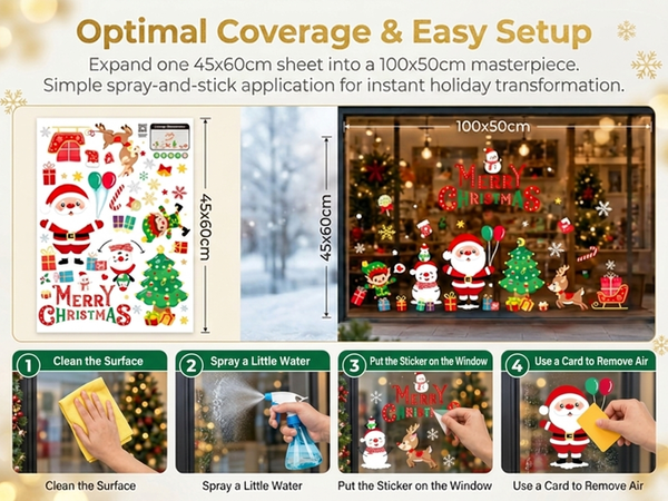 HASTHIP Christmas Window Clings, Large Double-Sided PVC Decals for Reusable Holiday Glass Decor