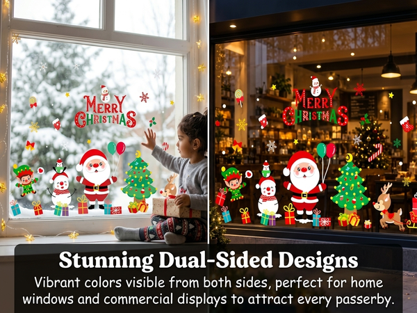 HASTHIP Christmas Window Clings, Large Double-Sided PVC Decals for Reusable Holiday Glass Decor