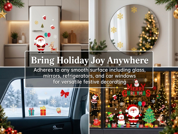HASTHIP Christmas Window Clings, Large Double-Sided PVC Decals for Reusable Holiday Glass Decor