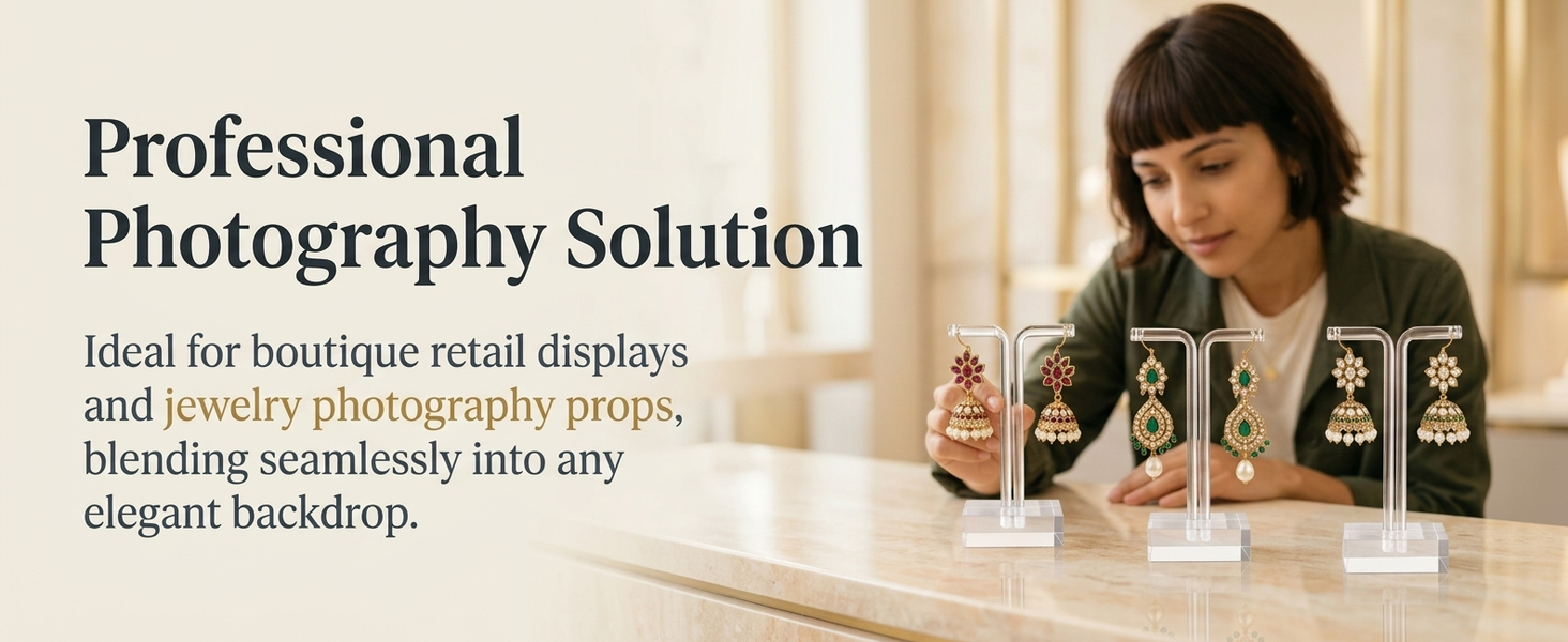 HASTHIP 3-Piece Clear Acrylic T-Bar Earring Display Stands, Three Heights for Retail and Photography