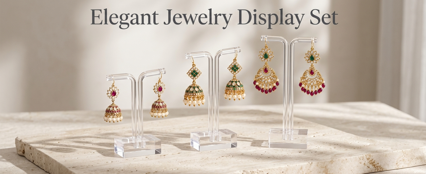HASTHIP 3-Piece Clear Acrylic T-Bar Earring Display Stands, Three Heights for Retail and Photography