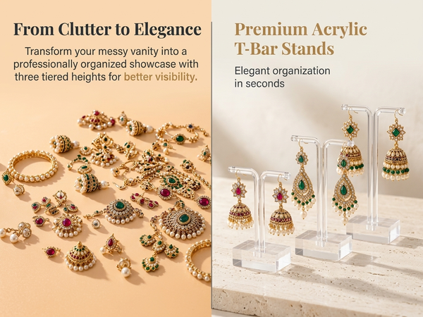 HASTHIP 3-Piece Clear Acrylic T-Bar Earring Display Stands, Three Heights for Retail and Photography