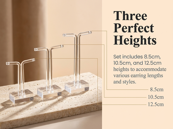 HASTHIP 3-Piece Clear Acrylic T-Bar Earring Display Stands, Three Heights for Retail and Photography