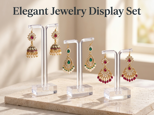 HASTHIP 3-Piece Clear Acrylic T-Bar Earring Display Stands, Three Heights for Retail and Photography