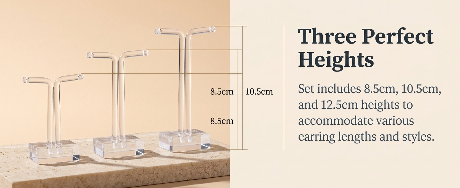 HASTHIP 3-Piece Clear Acrylic T-Bar Earring Display Stands, Three Heights for Retail and Photography
