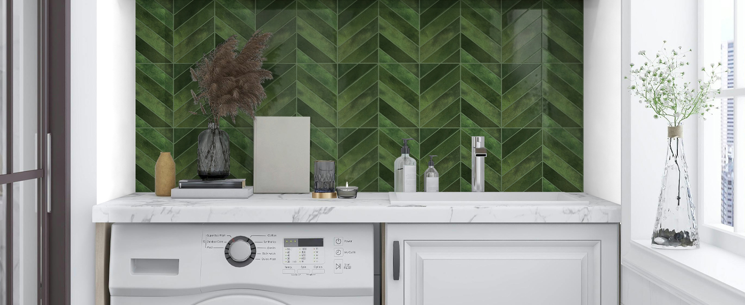 HASTHIP 10-Piece Herringbone Peel-and-Stick Backsplash Tiles, 2.5mm Thick, 12.6"×9.7"