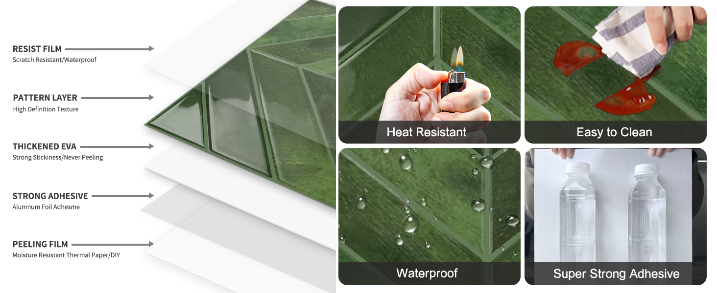 HASTHIP 10-Piece Herringbone Peel-and-Stick Backsplash Tiles, 2.5mm Thick, 12.6"×9.7"