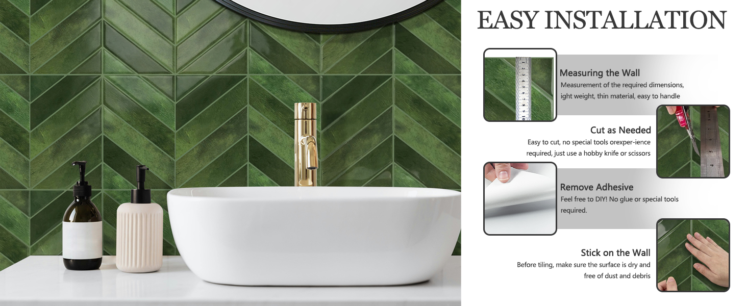 HASTHIP 10-Piece Herringbone Peel-and-Stick Backsplash Tiles, 2.5mm Thick, 12.6"×9.7"
