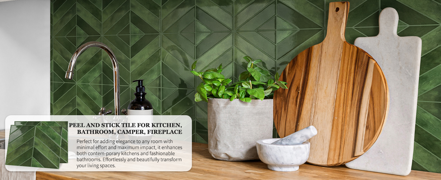 HASTHIP 10-Piece Herringbone Peel-and-Stick Backsplash Tiles, 2.5mm Thick, 12.6"×9.7"