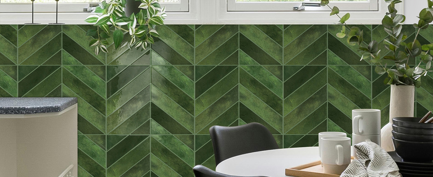 HASTHIP 10-Piece Herringbone Peel-and-Stick Backsplash Tiles, 2.5mm Thick, 12.6"×9.7"