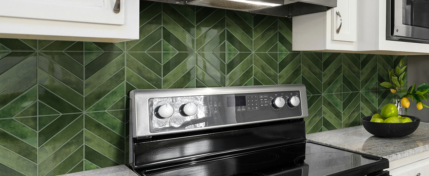 HASTHIP 10-Piece Herringbone Peel-and-Stick Backsplash Tiles, 2.5mm Thick, 12.6"×9.7"