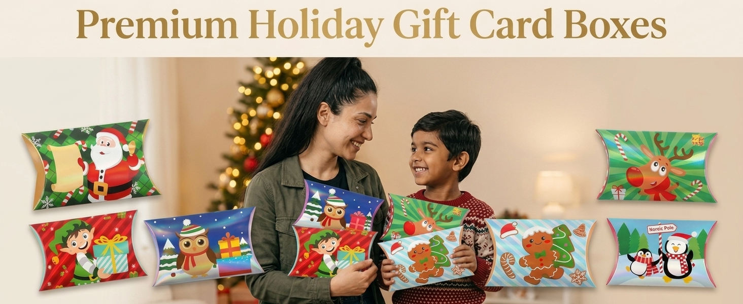 HASTHIP 36-Piece Christmas Pillow Boxes with Holographic Paper and 66 Feet of Gold Twine