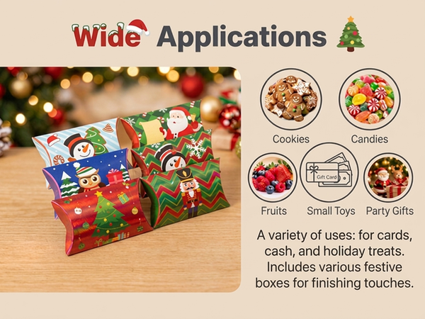 HASTHIP 36-Piece Christmas Pillow Boxes with Holographic Paper and 66 Feet of Gold Twine