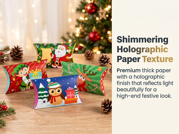 HASTHIP 36-Piece Christmas Pillow Boxes with Holographic Paper and 66 Feet of Gold Twine