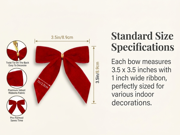 HASTHIP 24-Piece Red Velvet Christmas Bow Ornaments with Golden Tie Wires for Holiday Decorating