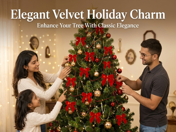 HASTHIP 24-Piece Red Velvet Christmas Bow Ornaments with Golden Tie Wires for Holiday Decorating