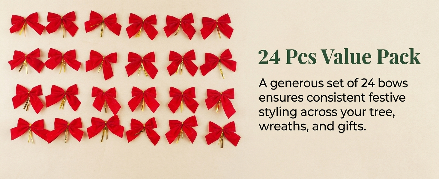 HASTHIP 24-Piece Red Velvet Christmas Bow Ornaments with Golden Tie Wires for Holiday Decorating