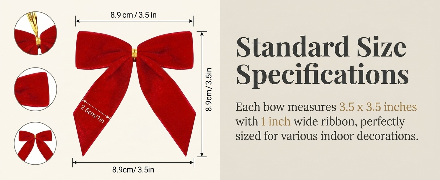HASTHIP 24-Piece Red Velvet Christmas Bow Ornaments with Golden Tie Wires for Holiday Decorating