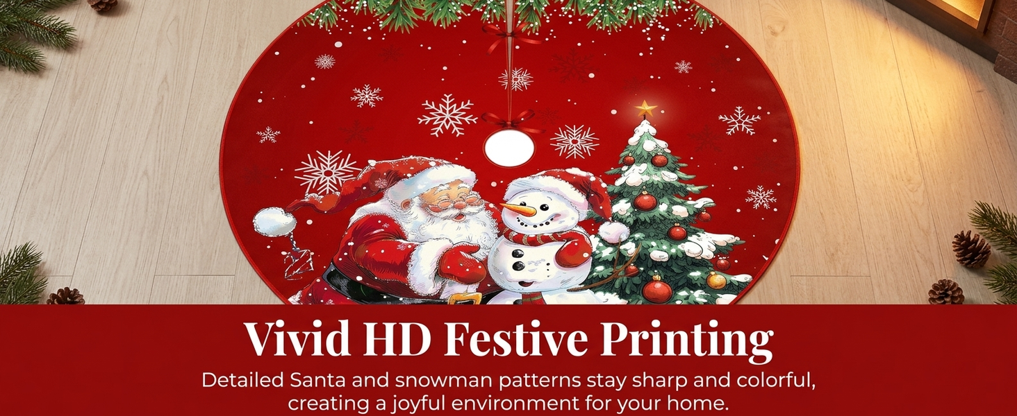 HASTHIP Christmas Tree Skirt, 35 Pulgadas (89 cm), Red Plush with Snowman and Snowflake Prints