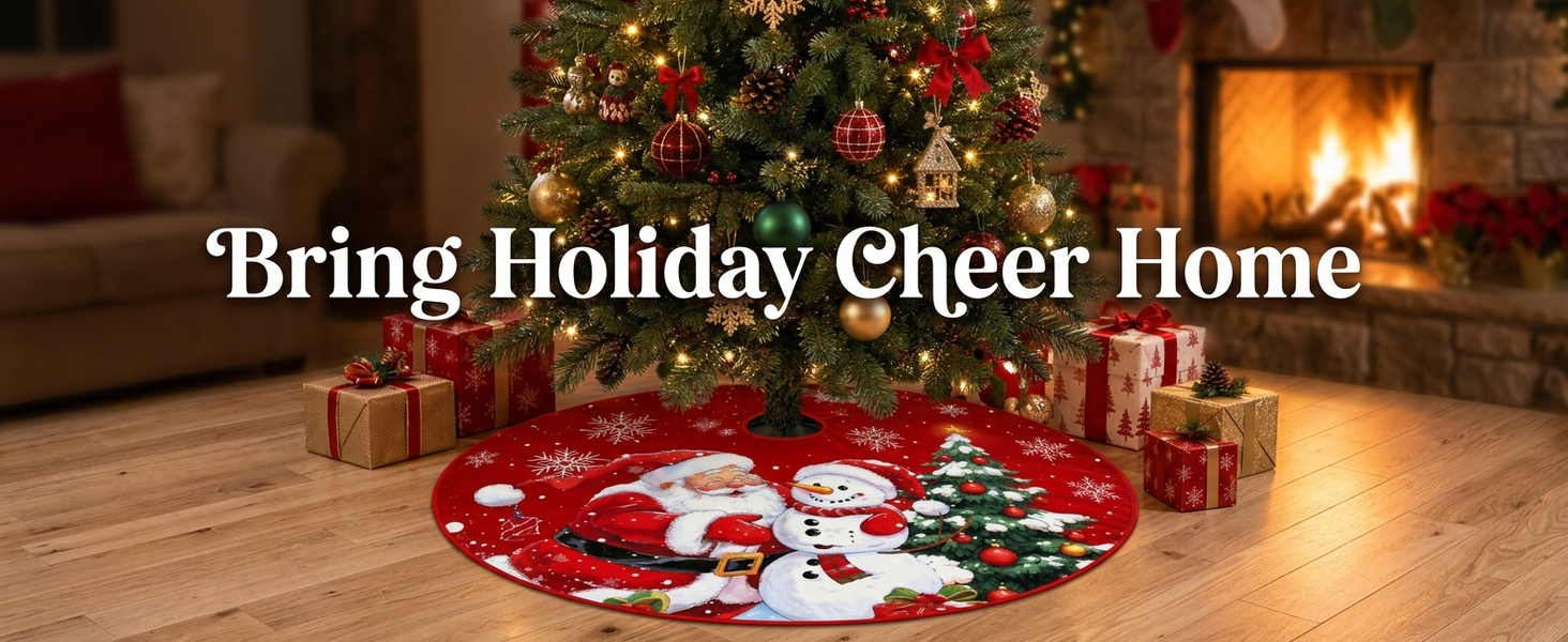HASTHIP Christmas Tree Skirt, 35 Pulgadas (89 cm), Red Plush with Snowman and Snowflake Prints