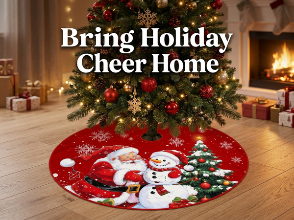 HASTHIP Christmas Tree Skirt, 35 Pulgadas (89 cm), Red Plush with Snowman and Snowflake Prints