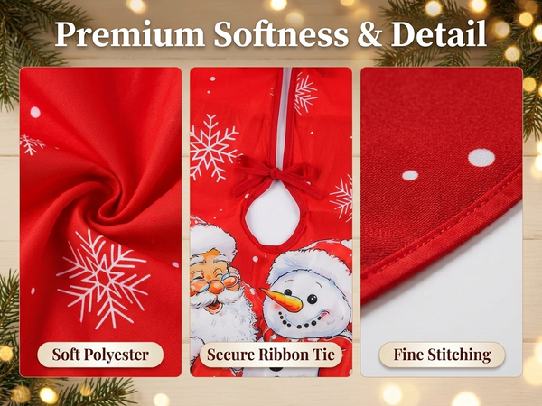 HASTHIP Christmas Tree Skirt, 35 Pulgadas (89 cm), Red Plush with Snowman and Snowflake Prints