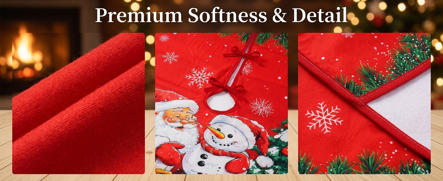 HASTHIP Christmas Tree Skirt, 35 Pulgadas (89 cm), Red Plush with Snowman and Snowflake Prints