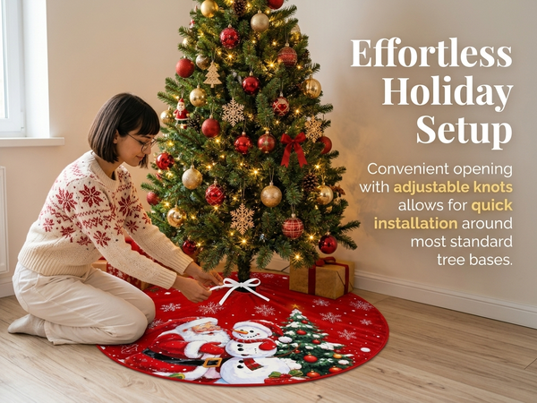 HASTHIP Christmas Tree Skirt, 35 Pulgadas (89 cm), Red Plush with Snowman and Snowflake Prints
